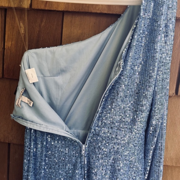 Xtraordinary One Shoulder Sequin Wrap Drape Mini Dress Blue Size 5 - Picture 15 of 16